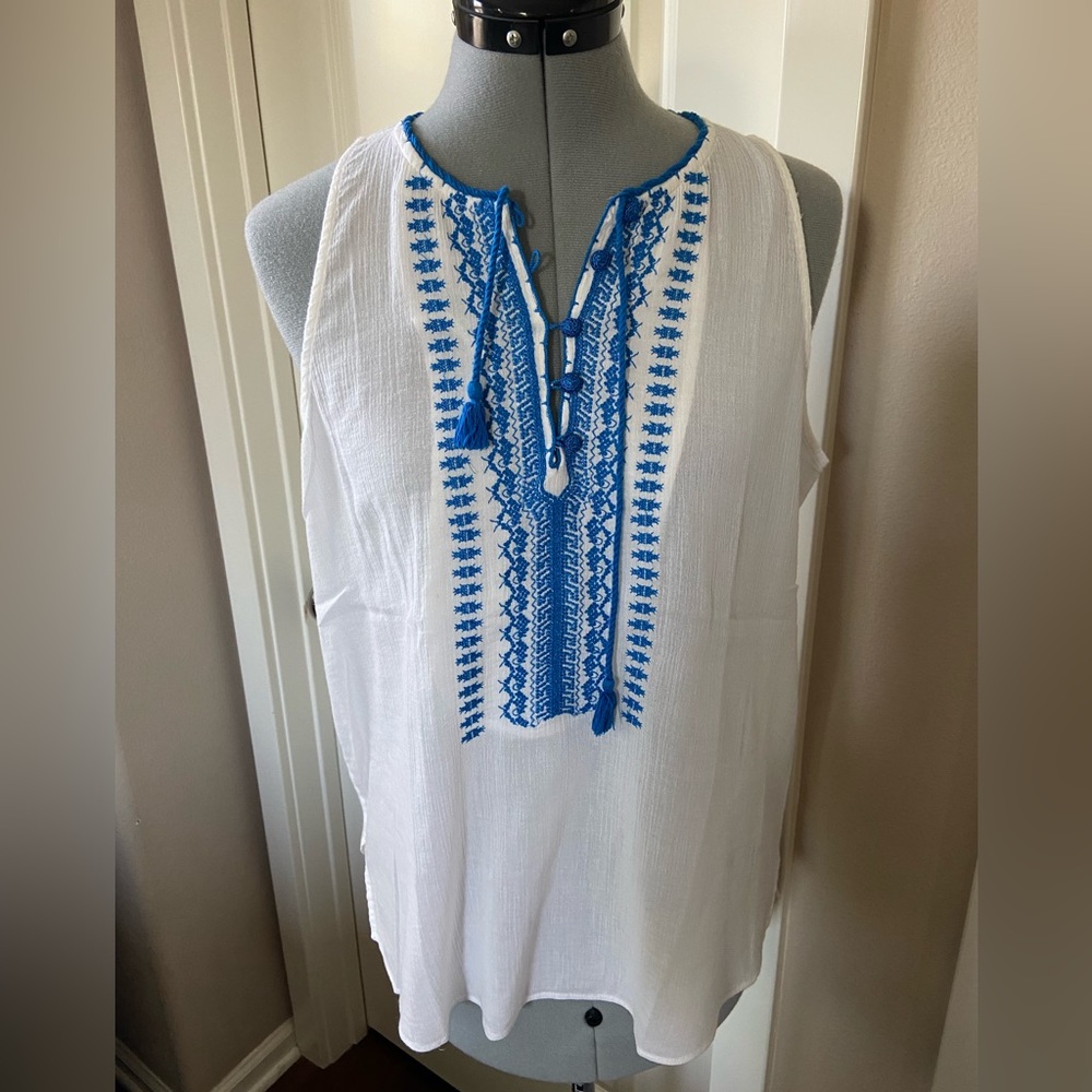 Lauren Ralph Lauren Tank Top, White & Turquoise, Size M